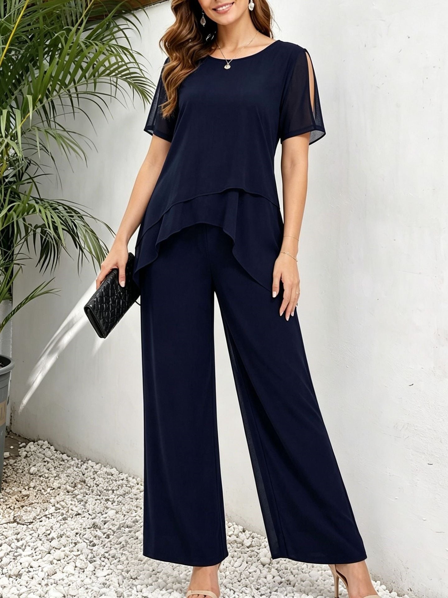 Irregular top wide leg long pants two-piece set eprolo