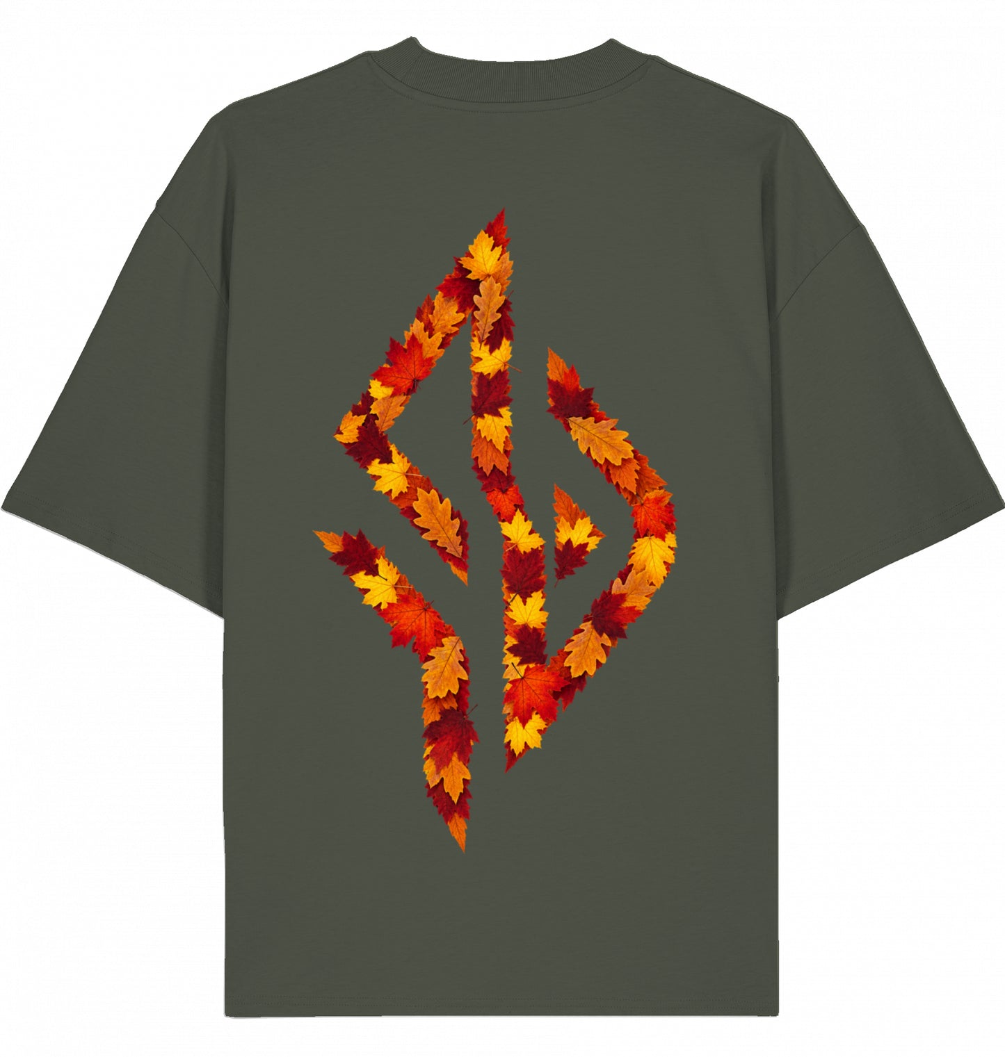 VESTR 07 Laub – Oversized Tee in Khaki, Print aus Herbstlaub von SUÐR