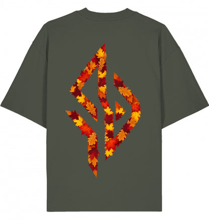 VESTR 07 Laub – Oversized Tee in Khaki, Print aus Herbstlaub von SUÐR