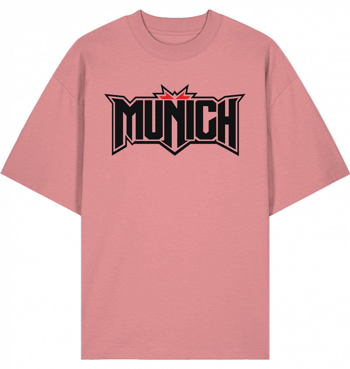 VESTR FEST 01 – MUNICH Oversized Tee in Pink Joy, MUNICH-Schriftzug vorne, von SUÐR