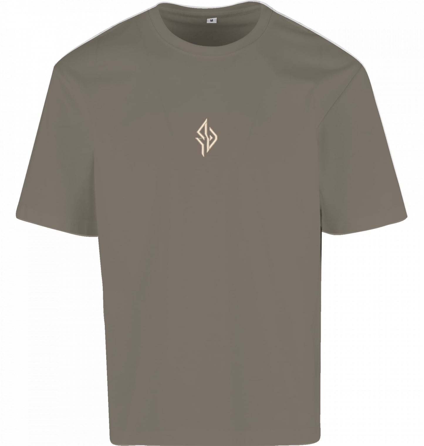 SUÐR FIND Loose Fit Tee in Pale Olive – Vorderseite mit gesticktem SUÐR-Monogramm auf der Brust
