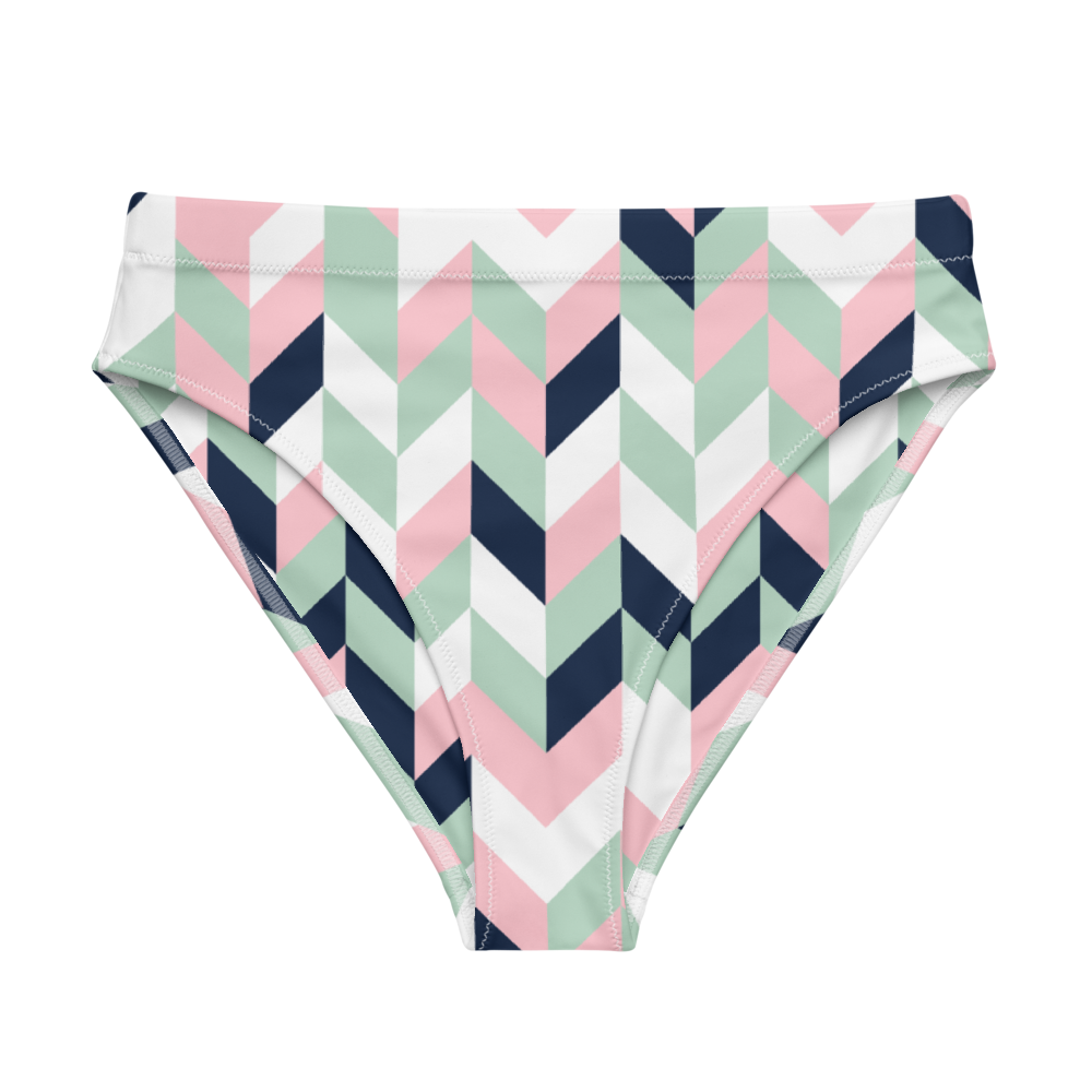 SUÐR-'26 High-Waist Bikini Bottom Chevron – Bikinihose mit Fischgrät-Print in Rosé, Mint und Navy