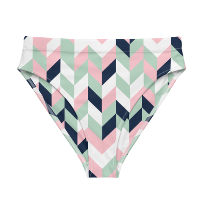 SUÐR-'26 High-Waist Bikini Bottom Chevron – Bikinihose mit Fischgrät-Print in Rosé, Mint und Navy
