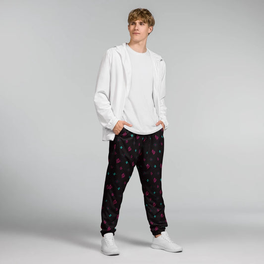 SUÐR Signature Track Pants – fekete/pink-türkiz