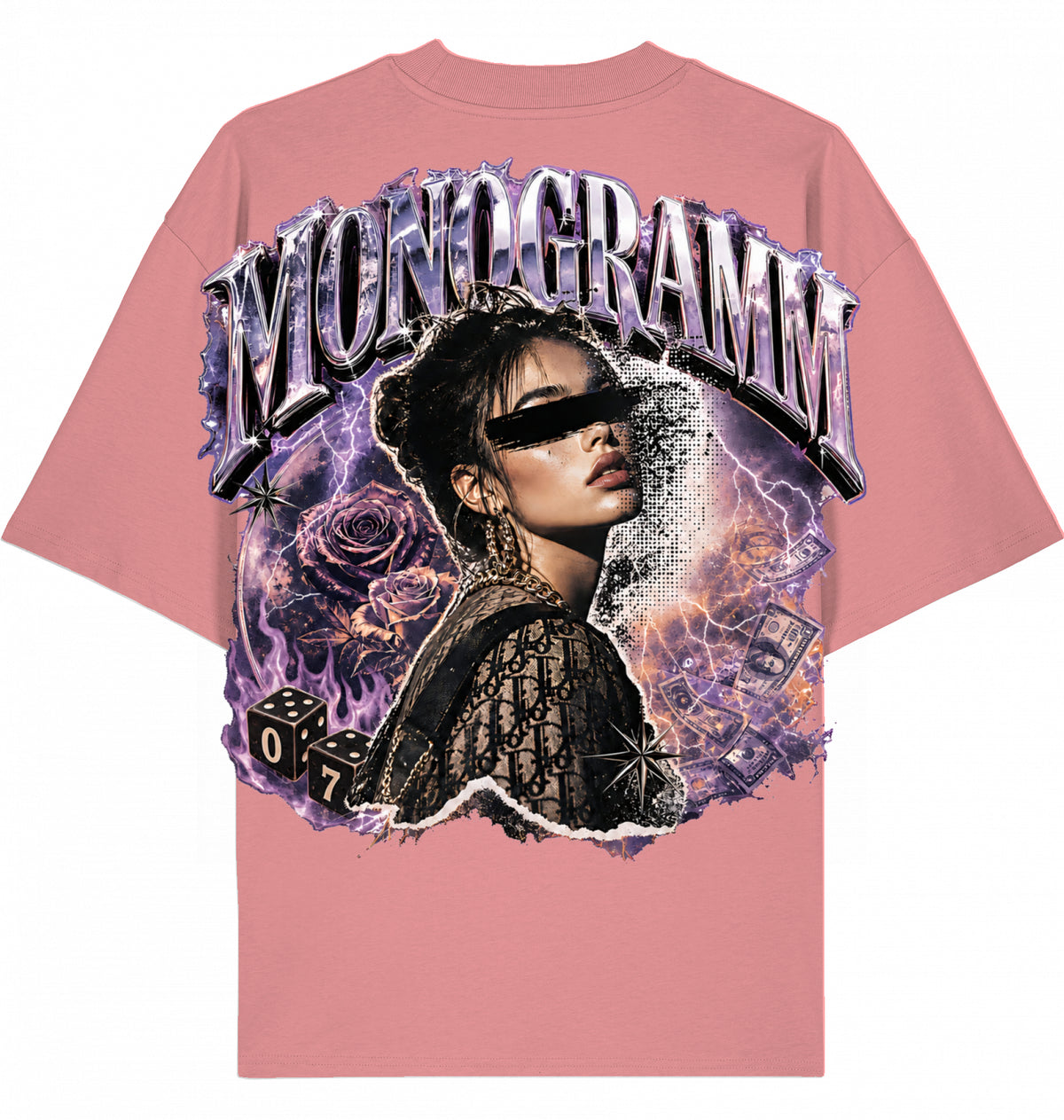 Backpiece 0702 Monogram – Oversize Tee in Pink Joy, grosser Rückenprint von SUÐR