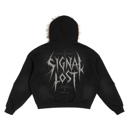 BLACKOUT sun fade boxy detachable fur Hoodie – Ansicht 4