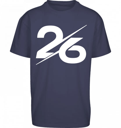 SUÐR FIND Heavy Oversize Tee in Navy – Vorderansicht mit großer 26