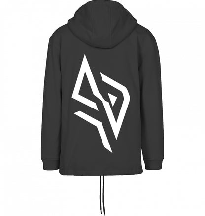 SUÐR FIND Pull Over Hoodie in Schwarz – Rückansicht mit schrägem Logo