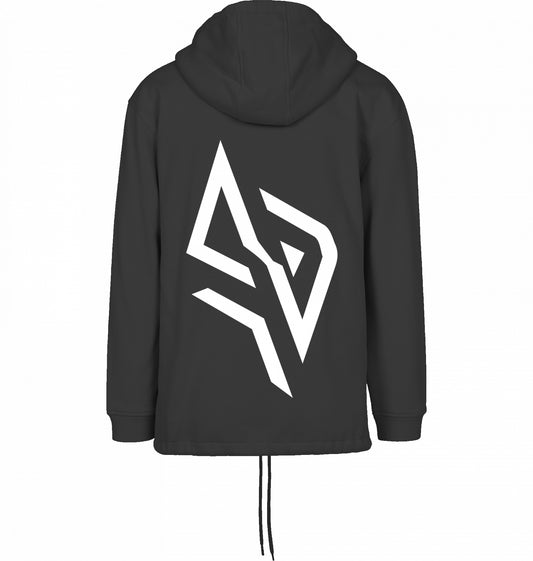 SUÐR FIND Pull Over Hoodie in Schwarz – Rückansicht mit schrägem Logo