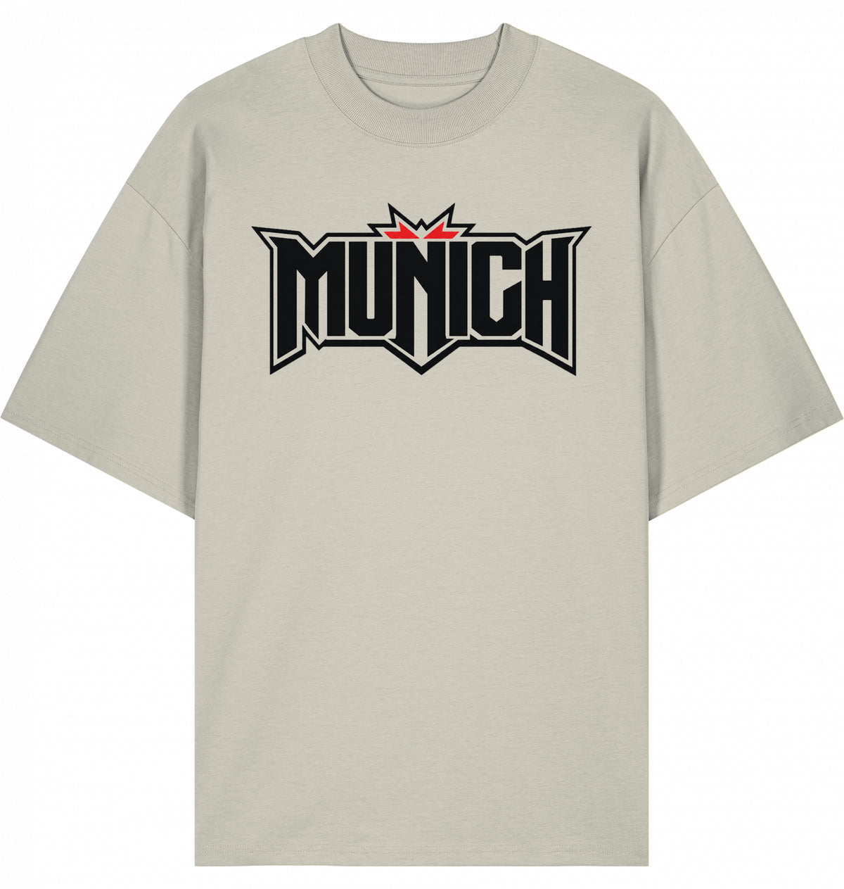 VESTR FEST 01 – MUNICH Oversized Tee in Natural Raw, MUNICH-Schriftzug vorne, von SUÐR