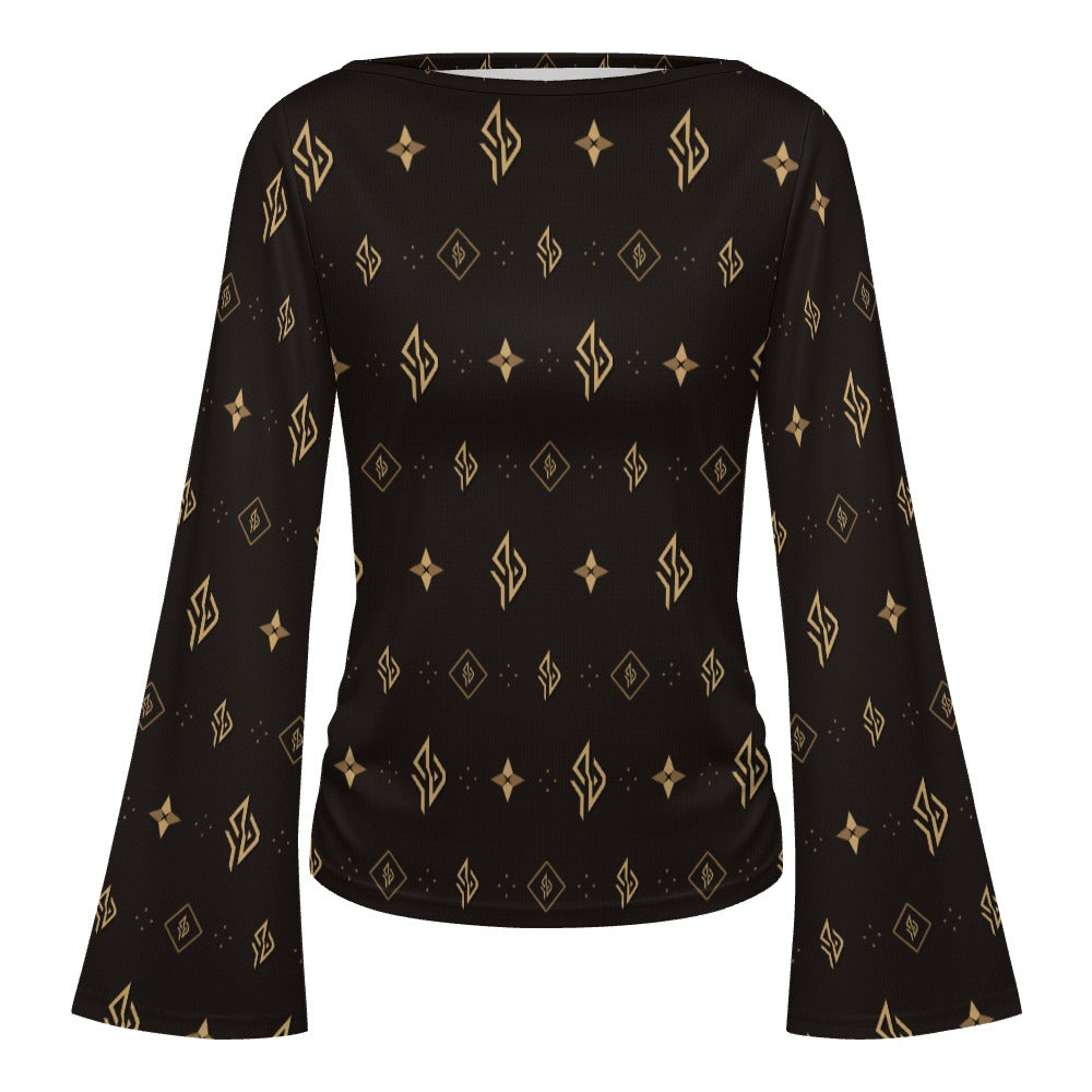 SUÐR Signature Trompetenärmel-Shirt Damen – Braun/Gold