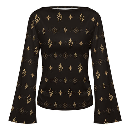 SUÐR Signature Trompetenärmel-Shirt Damen – Braun/Gold