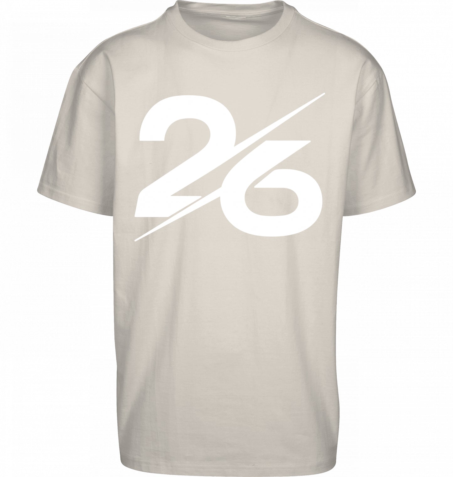 SUÐR FIND Heavy Oversize Tee in Sand – Vorderansicht mit großer 26