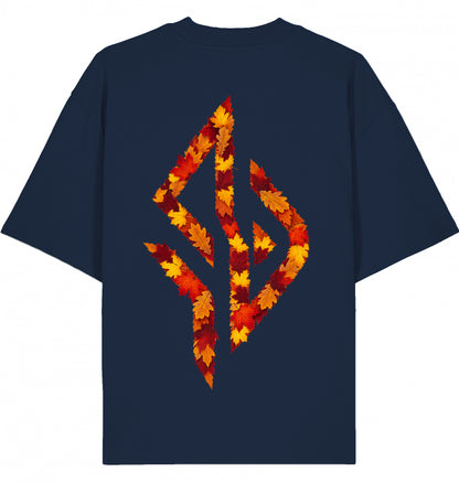 VESTR 07 Laub – Oversized Tee in French Navy, Print aus Herbstlaub von SUÐR