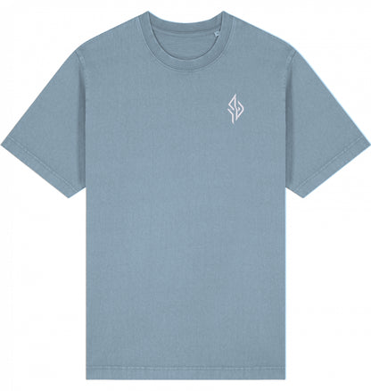 SUÐR FIND Vintage Tee in G. Dyed Blue Grey – Vorderansicht