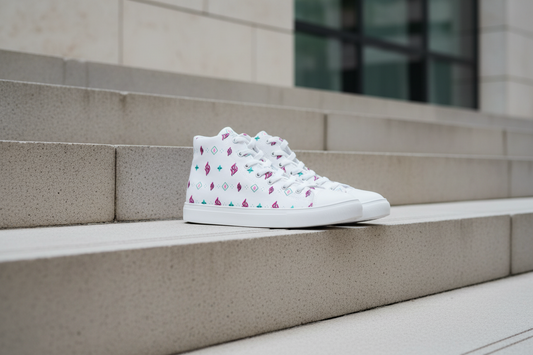 SUÐR High-Top Sneaker Herren – Weiß/Pink-Türkis