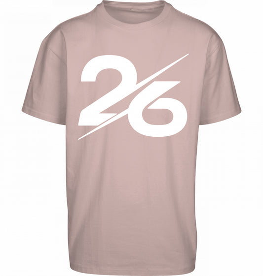 SUÐR FIND Heavy Oversize Tee in Dusk Rose – Vorderansicht mit großer 26
