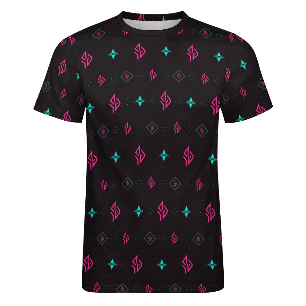 SUÐR Signature Crew Tee Hombre – Negro/Rosa-Turquesa