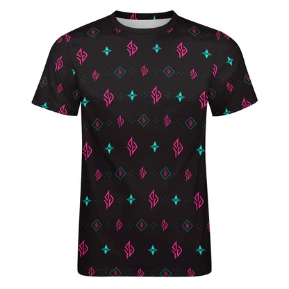 SUÐR Signature Crew Tee Hombre – Negro/Rosa-Turquesa