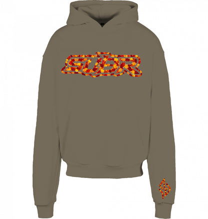 VESTR 07 Laub Hoodie – Boxy Hoodie in Olive, Print aus Herbstlaub von SUÐR
