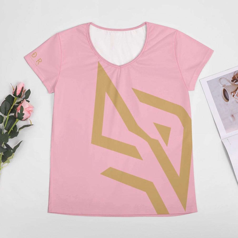SUÐR Signature V-Neck Tee Damen – viele Farben – V-Neck Tee mit SUÐR-Emblem in Gold
