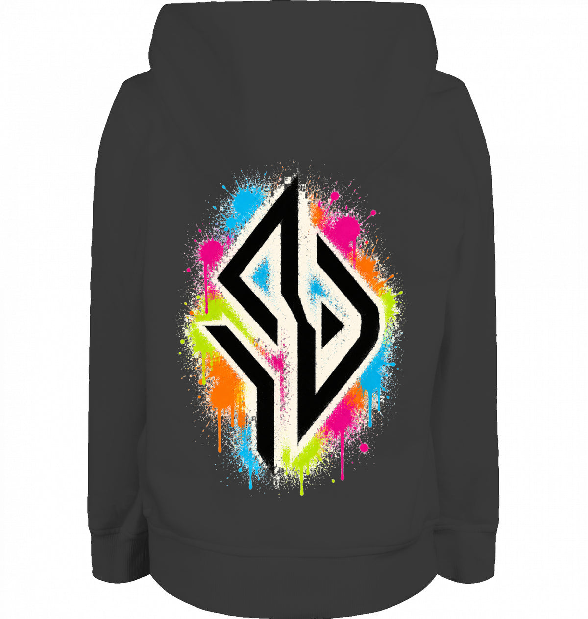 SUÐR Kids Hoodie Organic in Schwarz, Rückseite mit Emblem
