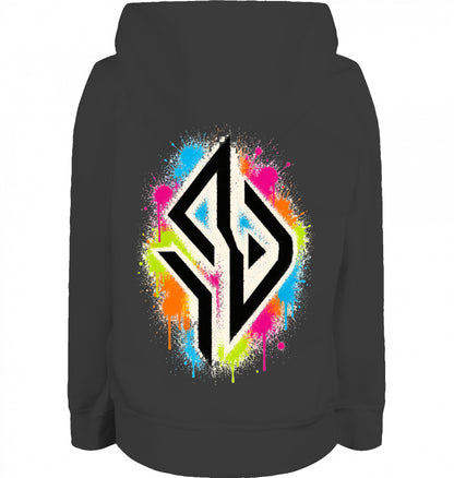 SUÐR Kids Hoodie Organic in Schwarz, Rückseite mit Emblem