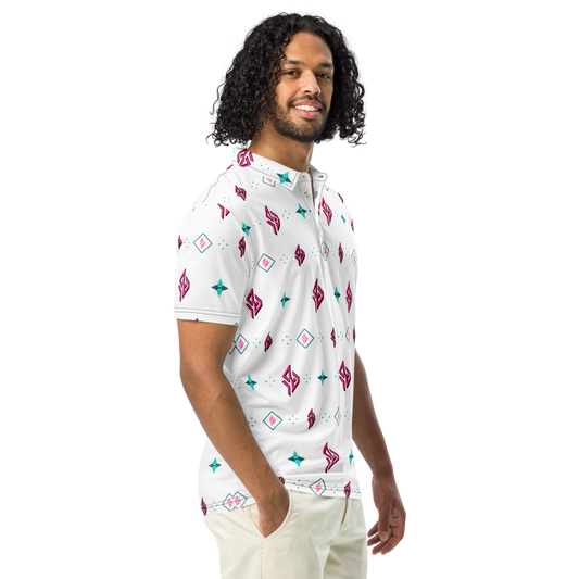 SUÐR Signature Polo – Weiß/Pink-Türkis