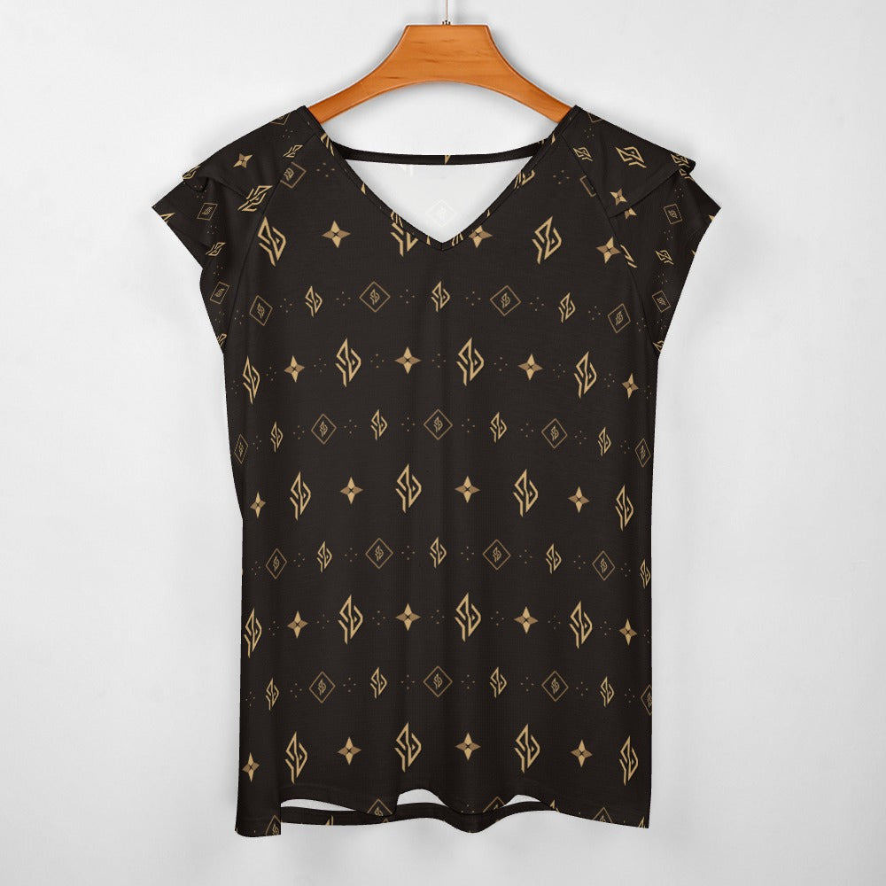 SUÐR Signature V-Neck Tee Damen – Braun/Gold