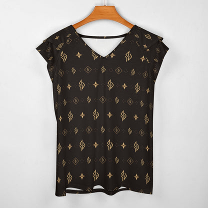 SUÐR Signature V-Neck Tee Damen – Braun/Gold