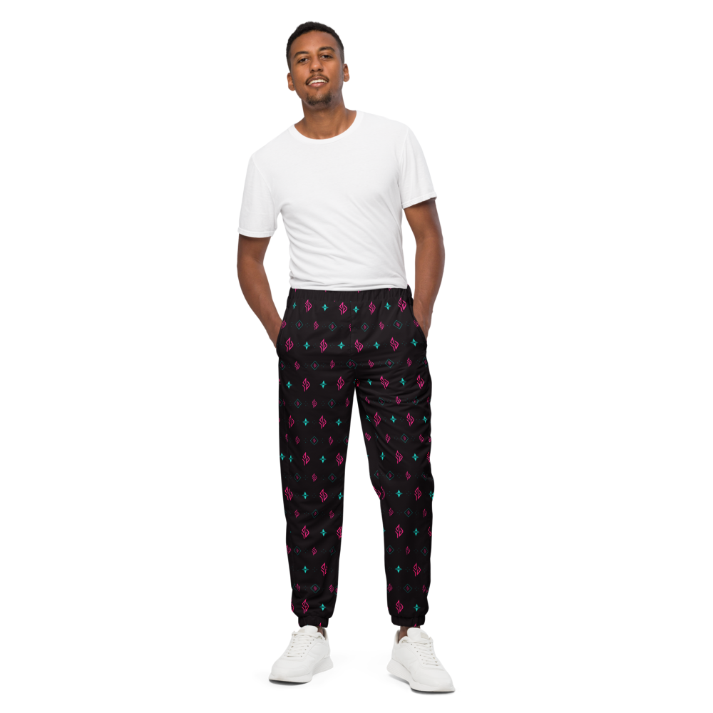 SUÐR Signature Track Pants – fekete/pink-türkiz