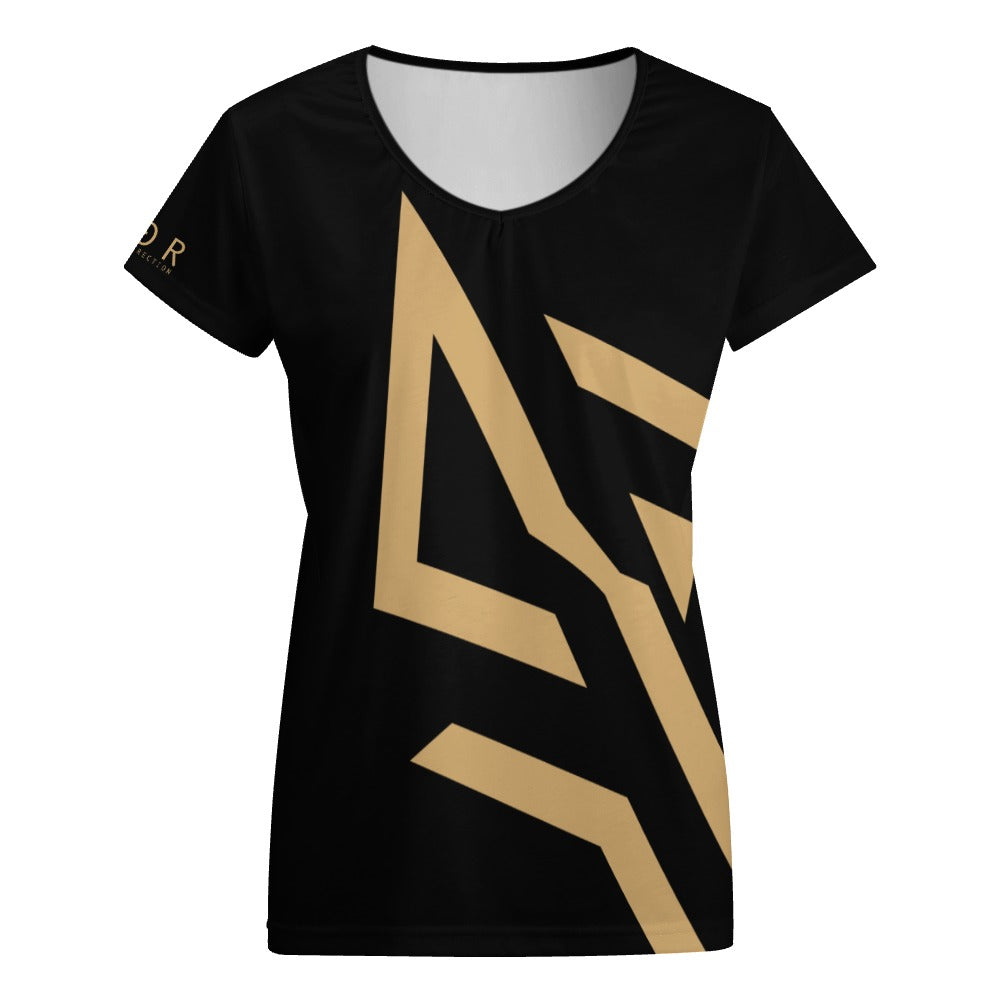 SUÐR Signature V-Neck Tee Damen – viele Farben – V-Neck Tee mit SUÐR-Emblem in Gold