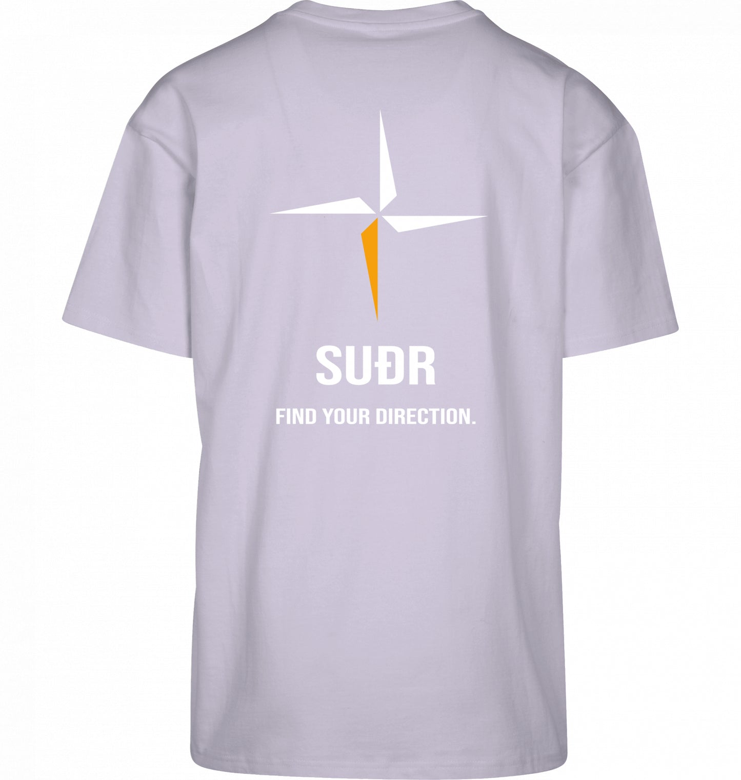 SUÐR FIND Heavy Oversize Tee in Lilac – Rückansicht mit Kompass-Stern und Find Your Direction