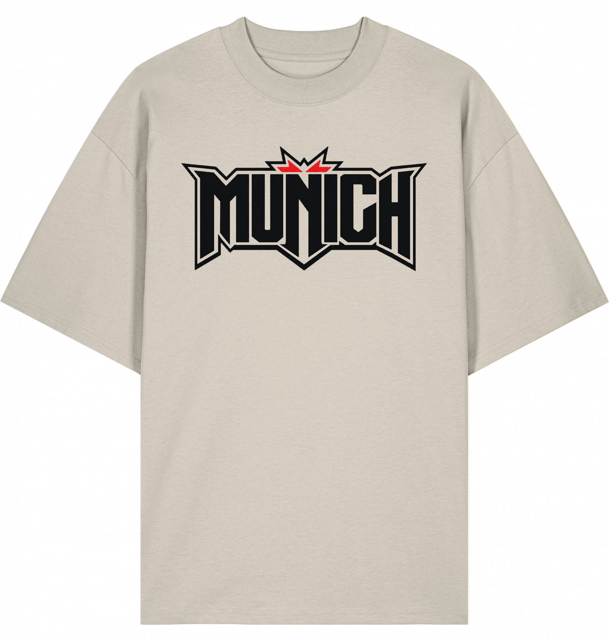 VESTR FEST 01 – MUNICH Oversized Tee in Cream, MUNICH-Schriftzug vorne, von SUÐR