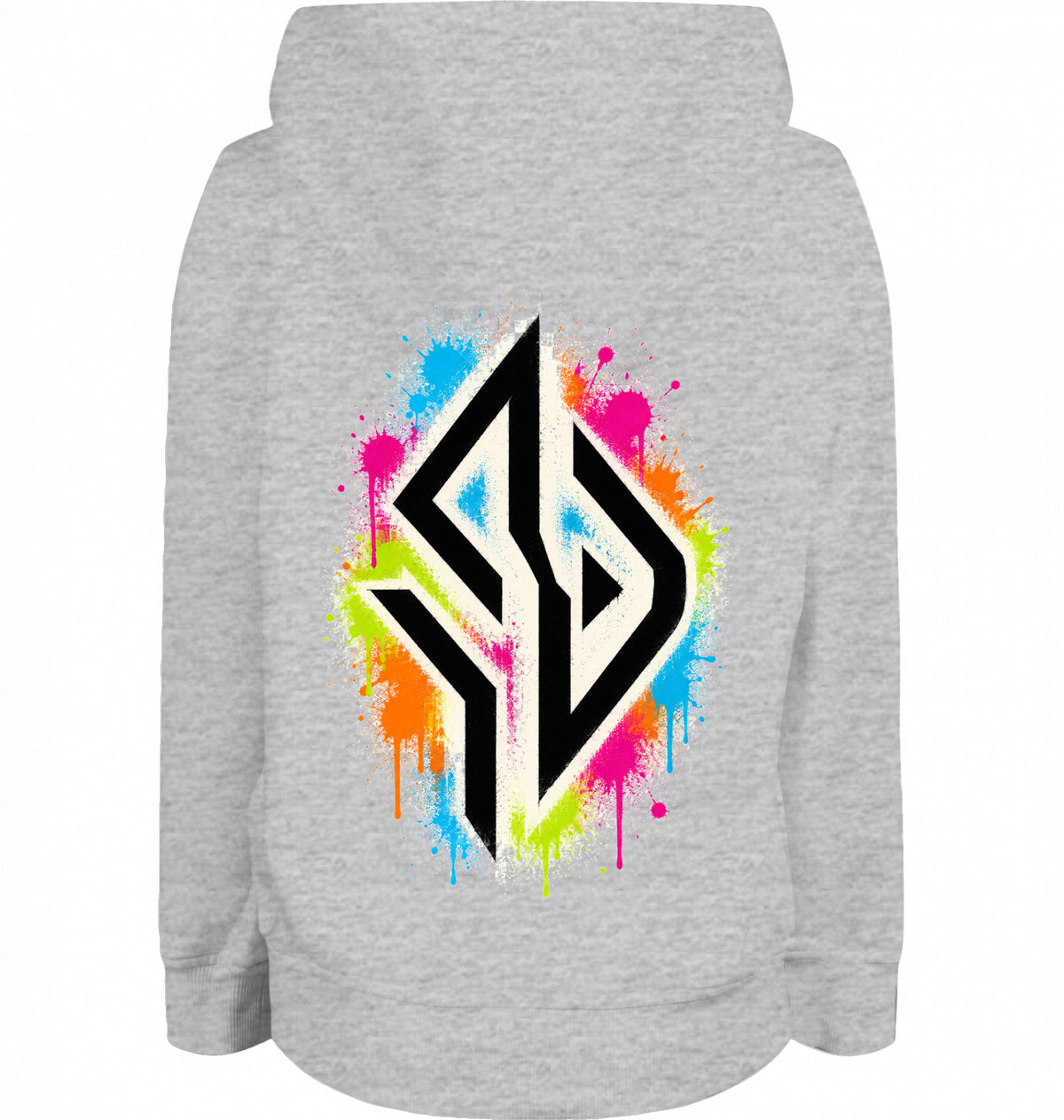 SUÐR Kids Hoodie Organic in Grau meliert, Rückseite mit Emblem
