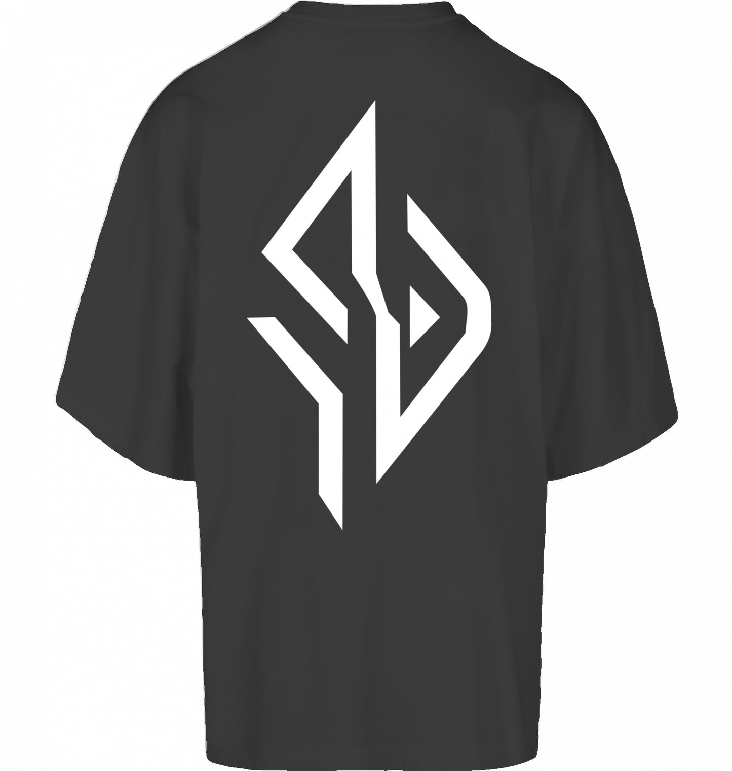 SUÐR FIND Huge Tee in Black – Rückseite mit großem weißem SUÐR-Monogramm im DTF-Druck