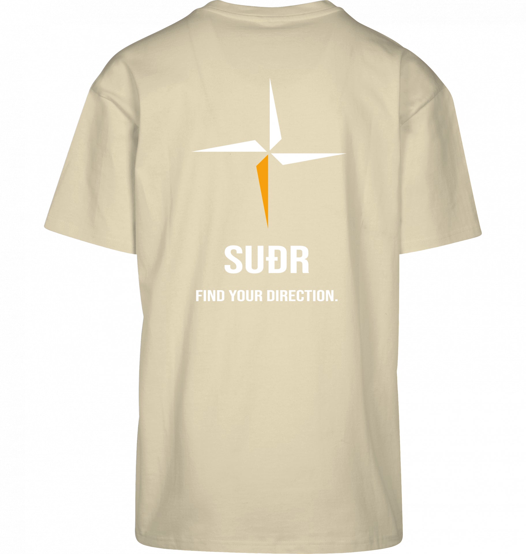 SUÐR FIND Heavy Oversize Tee in Soft Yellow – Rückansicht mit Kompass-Stern und Find Your Direction