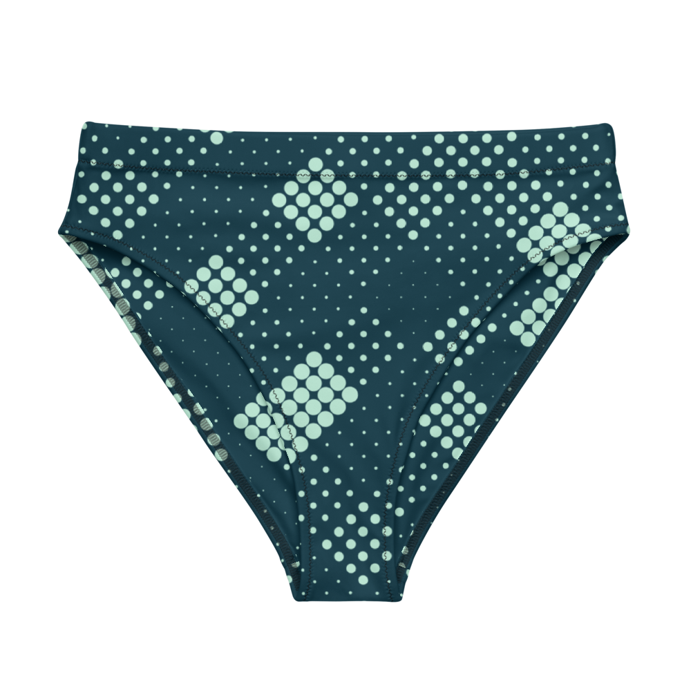 SUÐR-'26 High-Waist Bikini Bottom Dots Petrol – Bikinihose in Petrol mit Mint-Punkten