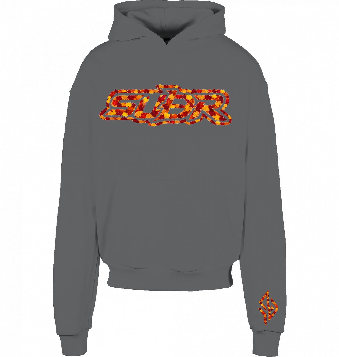 VESTR 07 Laub Hoodie – Boxy Hoodie in Dark Grey, Print aus Herbstlaub von SUÐR