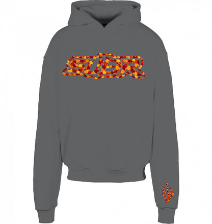 VESTR 07 Laub Hoodie – Boxy Hoodie in Dark Grey, Print aus Herbstlaub von SUÐR