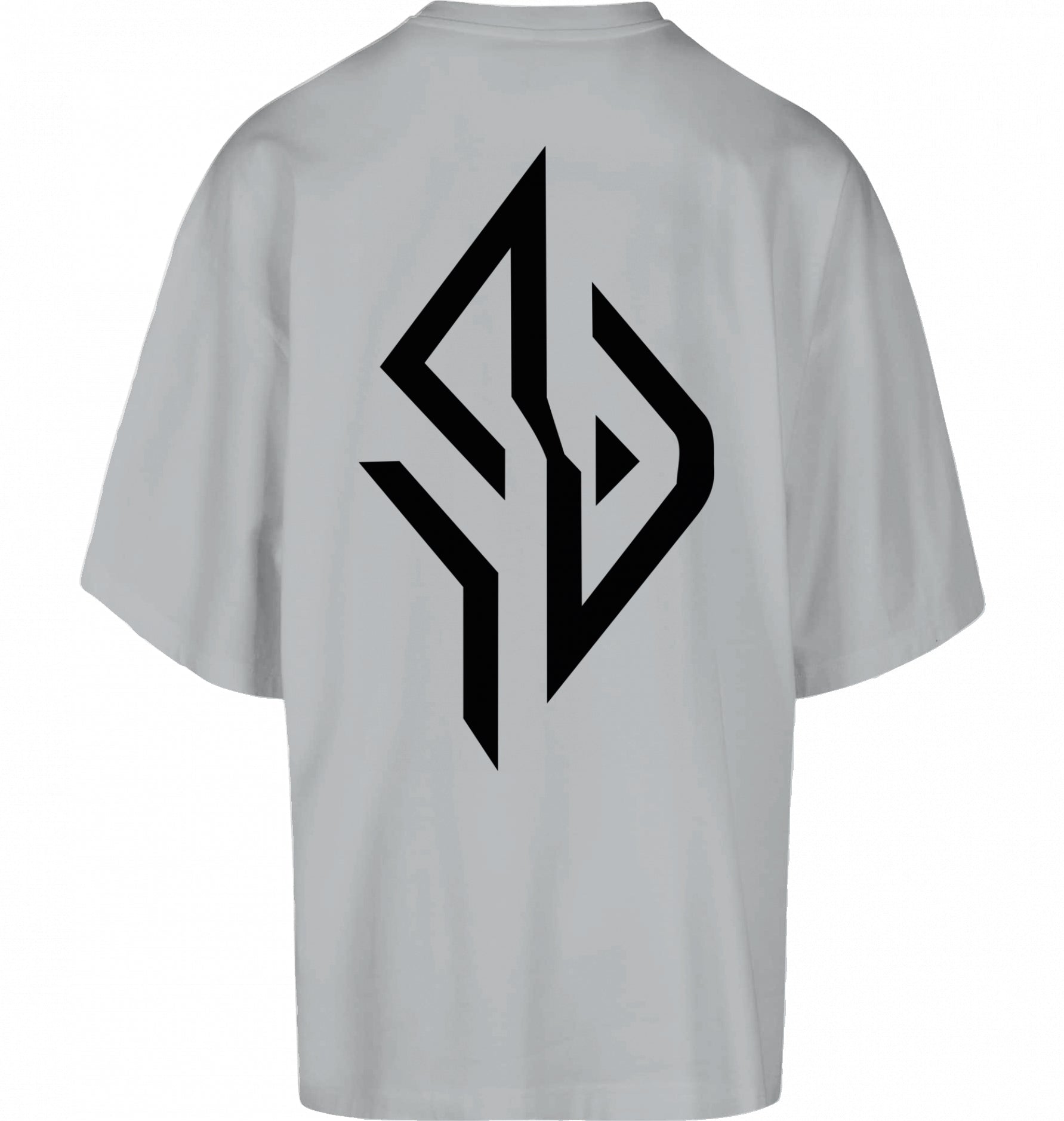 SUÐR FIND Huge Tee in Light Asphalt – Rückseite mit großem SUÐR-Monogramm im DTF-Druck