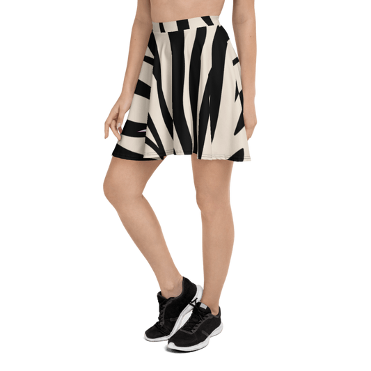 SUÐR-'26 Skater Skirt Zebra – ausgestellter Skater-Rock mit Streifen-Print in Schwarz und Creme