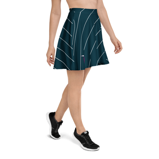 SUÐR-'26 Skater Skirt Waves Petrol – ausgestellter Skater-Rock in Petrol mit weißen Linien-Bögen