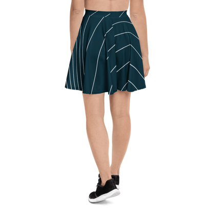 SUÐR-'26 Skater Skirt Waves Petrol – ausgestellter Skater-Rock in Petrol mit weißen Linien-Bögen