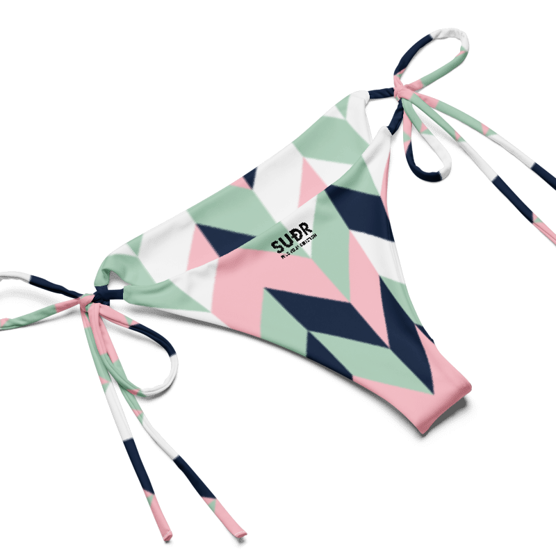 SUÐR-'26 String Bikini Chevron – Bikini-Set mit Fischgrät-Print in Rosé, Mint und Navy
