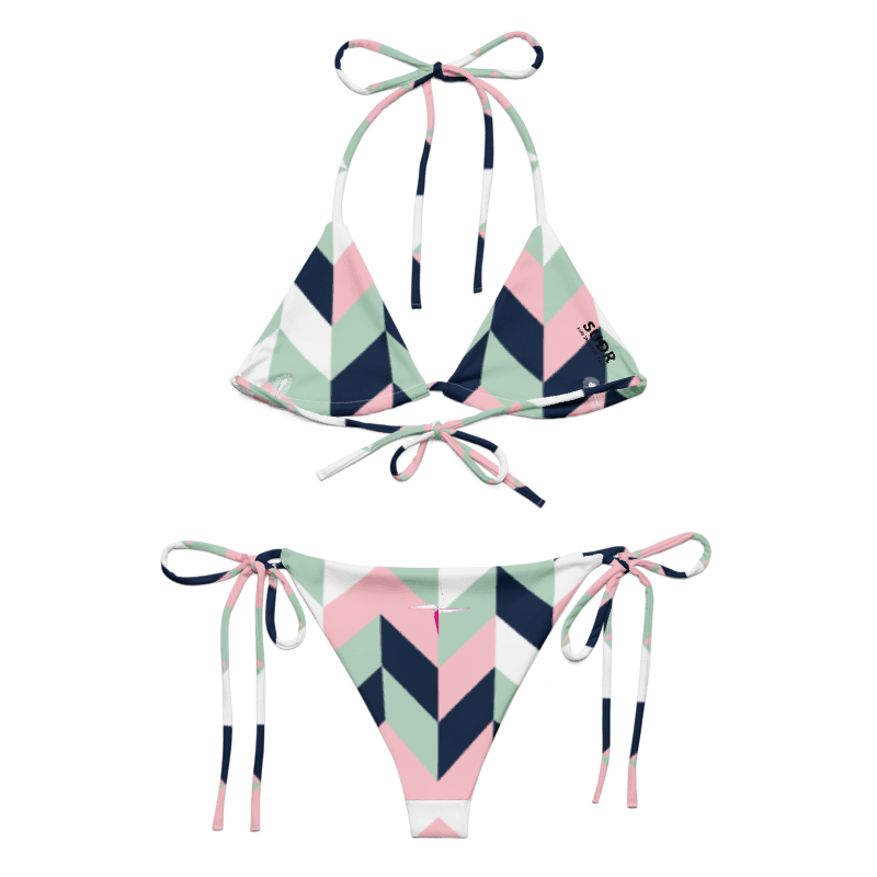SUÐR-'26 String Bikini Chevron – Bikini-Set mit Fischgrät-Print in Rosé, Mint und Navy