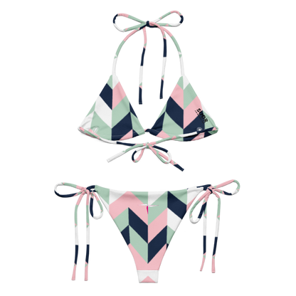 SUÐR-'26 String Bikini Chevron – Bikini-Set mit Fischgrät-Print in Rosé, Mint und Navy