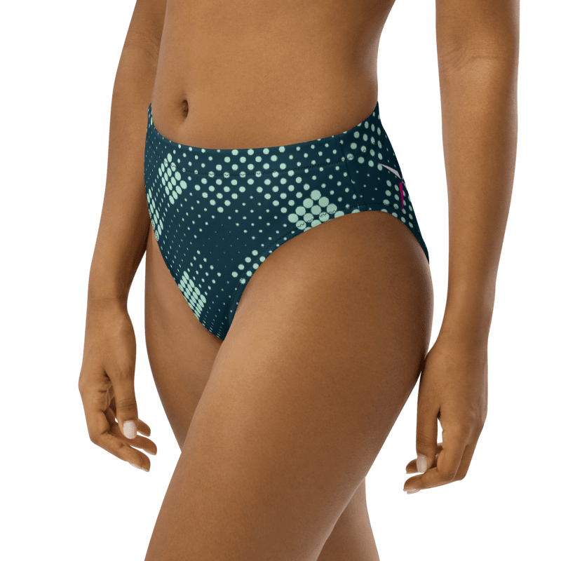 SUÐR-'26 High-Waist Bikini Bottom Dots Petrol – Bikinihose in Petrol mit Mint-Punkten