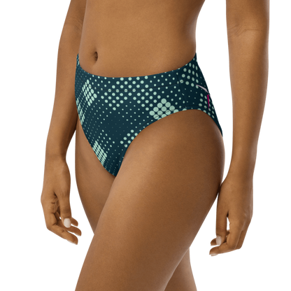 SUÐR-'26 High-Waist Bikini Bottom Dots Petrol – Bikinihose in Petrol mit Mint-Punkten