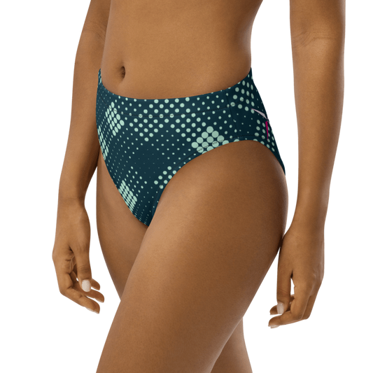 SUÐR-'26 High-Waist Bikini Bottom Dots Petrol – Bikinihose in Petrol mit Mint-Punkten